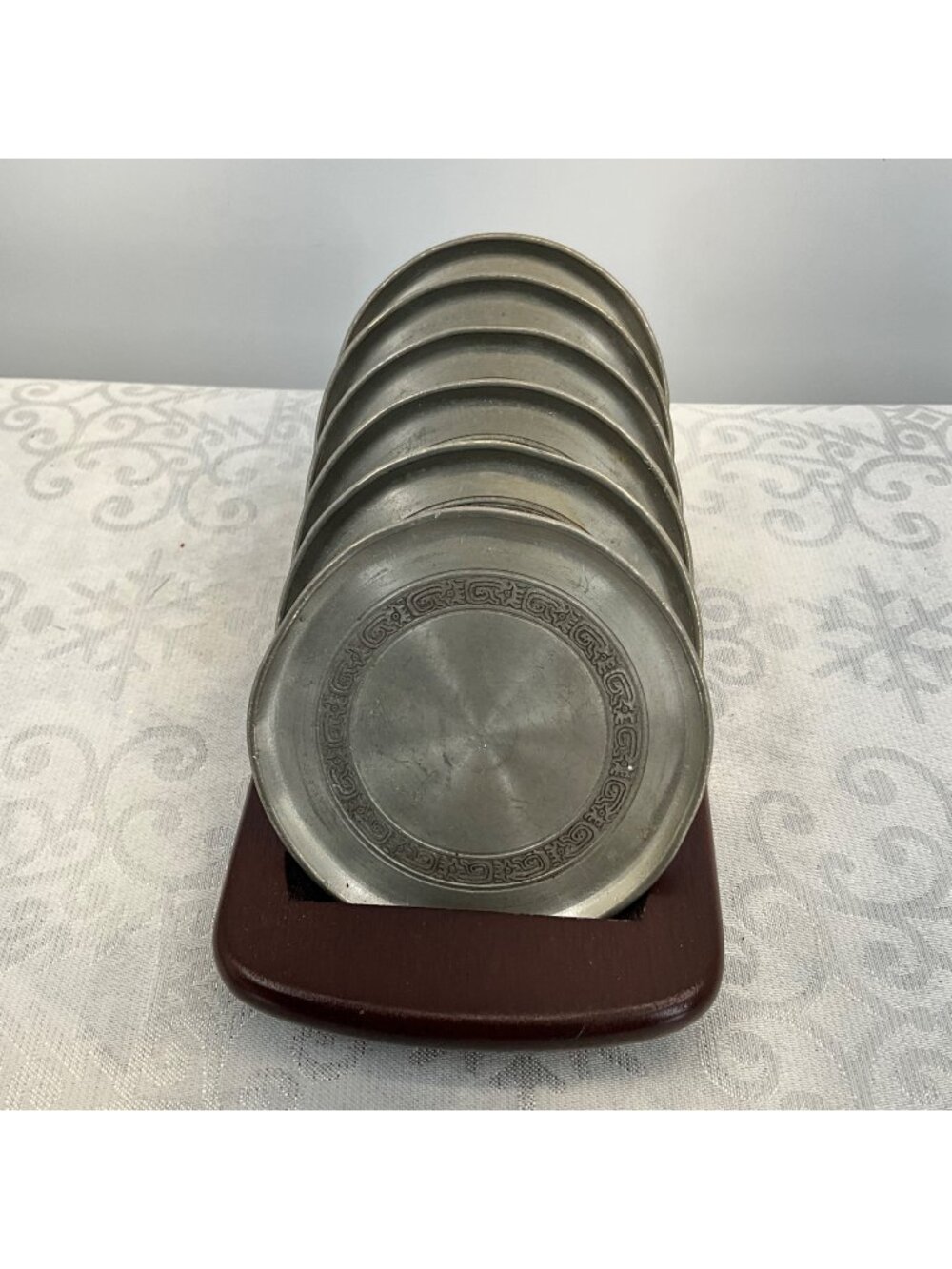 Royal Selangor Pewter Coaster Set With Wooden Holder - Set Of 6